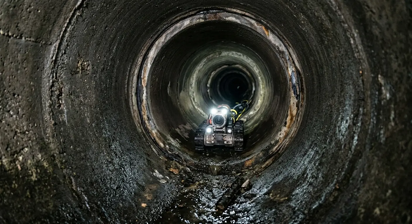 Robotic sewer camera inspecting pipe interior for Sewer Line Cleaning in Cooper City